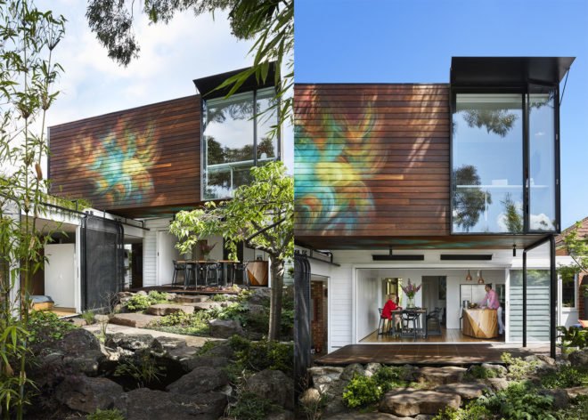 Kiah House by Austin Maynard Architects, North Fitzroy Kiah House, Kiah House Melbourne, Awakened Flow by Seb Humphreys, recycled sugar mill timber, live/work architecture in Melbourne, green renovation in Melbourne,