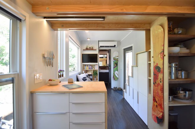 SHED tiny house, tiny house, tiny home, kitchen, sitting area, interior