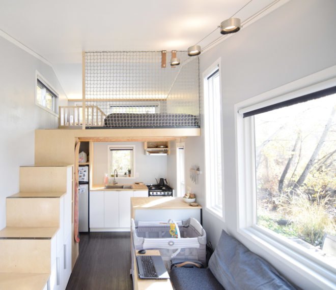 SHED tiny house, tiny house, tiny home, loft, loft net, sitting area, interior