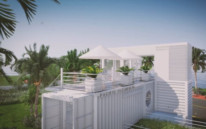 Upcycled Shipping Containers, Reale Architectos, shipping containers, upcycled shipping containers, shipping container buildings, green design, sustainable design, solar energy, rainwater collection system, shipping containers in miami, miami shipping container buildings, office design, sustainable office design, beautiful shipping containers buildings,