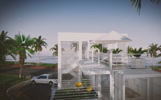 Upcycled Shipping Containers, Reale Architectos, shipping containers, upcycled shipping containers, shipping container buildings, green design, sustainable design, solar energy, rainwater collection system, shipping containers in miami, miami shipping container buildings, office design, sustainable office design, beautiful shipping containers buildings,