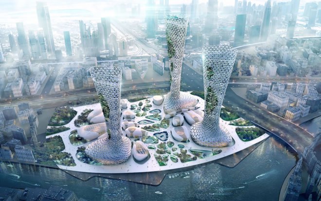 Symbiotic Towers, Symbiotic Towers by AmorphouStudio, AmorphouStudio, architecture, tower, towers, plaza