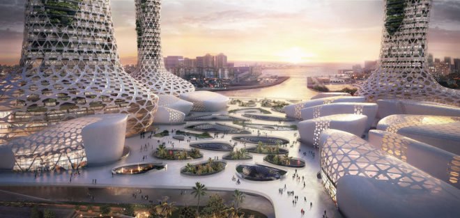 Symbiotic Towers, Symbiotic Towers by AmorphouStudio, AmorphouStudio, architecture, tower, towers, plaza, Dubai