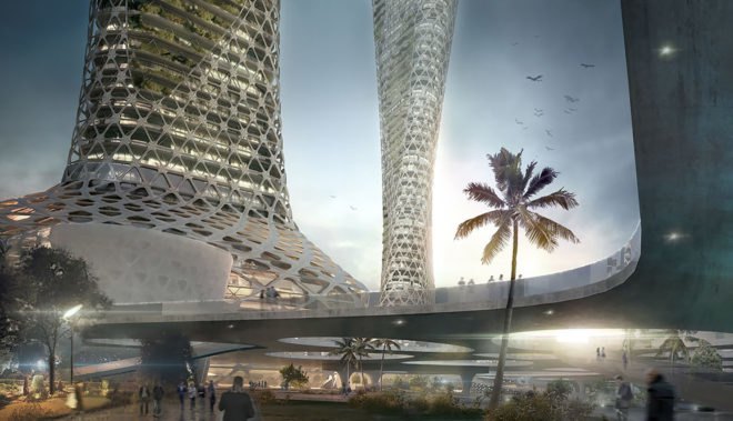 Symbiotic Towers, Symbiotic Towers by AmorphouStudio, AmorphouStudio, architecture, tower, towers, plaza, Dubai