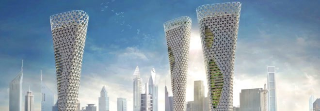 AmorphouStudio, Symbiotic Towers, Symbiotic Towers by AmorphouStudio, Dubai towers, Dubai towers symbiosis, Dubai towers nature and architecture, Dubai towers symbiosis nature and architecture, oasis-inspired towers in Dubai, towers designed for Dubai heat, towers designed for Dubai climate