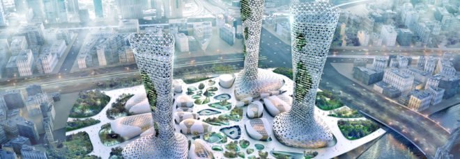 AmorphouStudio, Symbiotic Towers, Symbiotic Towers by AmorphouStudio, Dubai towers, Dubai towers symbiosis, Dubai towers nature and architecture, Dubai towers symbiosis nature and architecture, oasis-inspired towers in Dubai, towers designed for Dubai heat, towers designed for Dubai climate