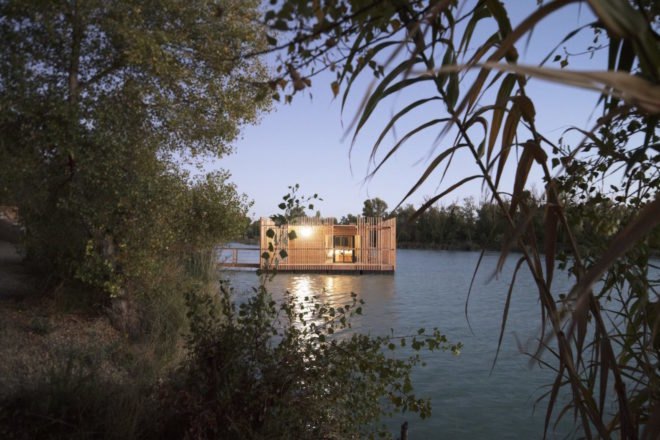 Cabanes des Grands Cepages, Cabanes des Grands Cepages by Atelier Lavit, prefabricated hotel, eco lodge, eco hotel, minimal landscape impact, floating hotel, France eco hotel,