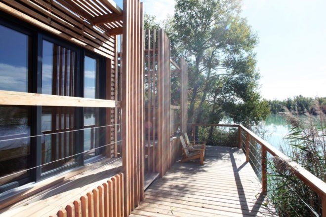 Cabanes des Grands Cepages, Cabanes des Grands Cepages by Atelier Lavit, prefabricated hotel, eco lodge, eco hotel, minimal landscape impact, floating hotel, France eco hotel,