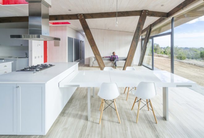 Casa Casi Cubo, L A N D architecture, wooden pavilion, Chile, perforated façade, shelter, pine wood, green architecture, patterns, indoor outdoor living