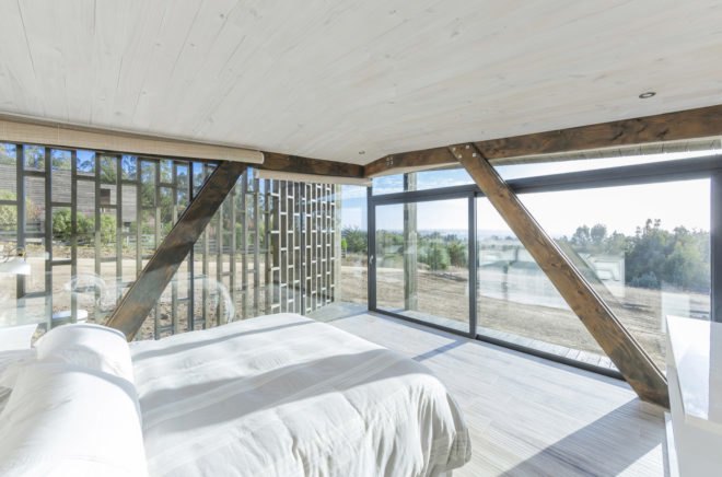 Casa Casi Cubo, L A N D architecture, wooden pavilion, Chile, perforated façade, shelter, pine wood, green architecture, patterns, indoor outdoor living