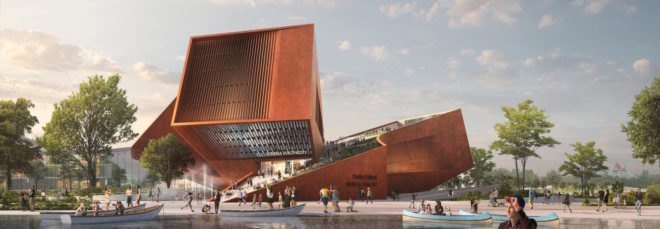 EuropaCity, EuropaCity UNstudio, EuropaCity competition, Centre Culturel DédiéAu 7è Art by UNStudio, Centre Culturel DédiéAu 7è Art in EuropaCity, EuropaCity Paris, unusual cinema architecture, green roofed cinema, outdoor cinema rooftop terrace