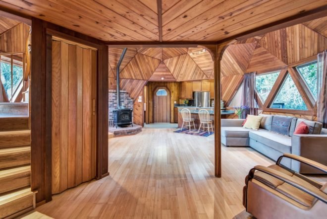 Geodesic Dome Home, wooden dome home, dome homes for sale, geodesic homes, geodesic home design, geodesic buildings, wooden homes, wooden homes for sale, sonoma county dome home, Russian River Valley dome homes, dome construction, building a round home, round homes, woodburning stoves, unique home designs,