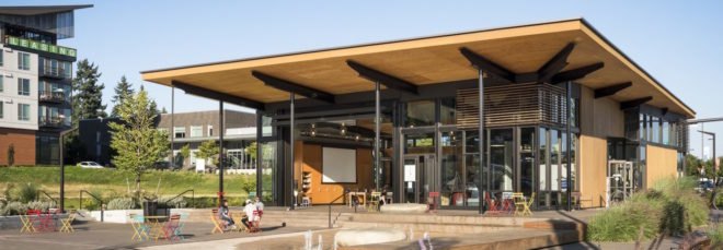 Hangar at Kenmore Town Square by Graham Baba Architects, Kenmore Town Square by Hewitt Landscape Architects, Hangar at Kenmore Town Square, Hangar 2030 Challenge, Kenmore Town Square,