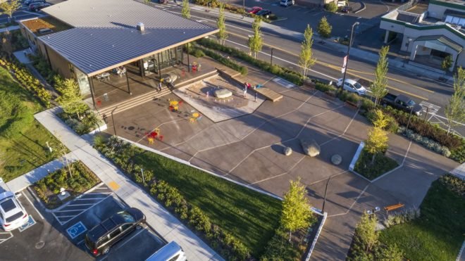 Hangar at Kenmore Town Square by Graham Baba Architects, Kenmore Town Square by Hewitt Landscape Architects, Hangar at Kenmore Town Square, Hangar 2030 Challenge, Kenmore Town Square,