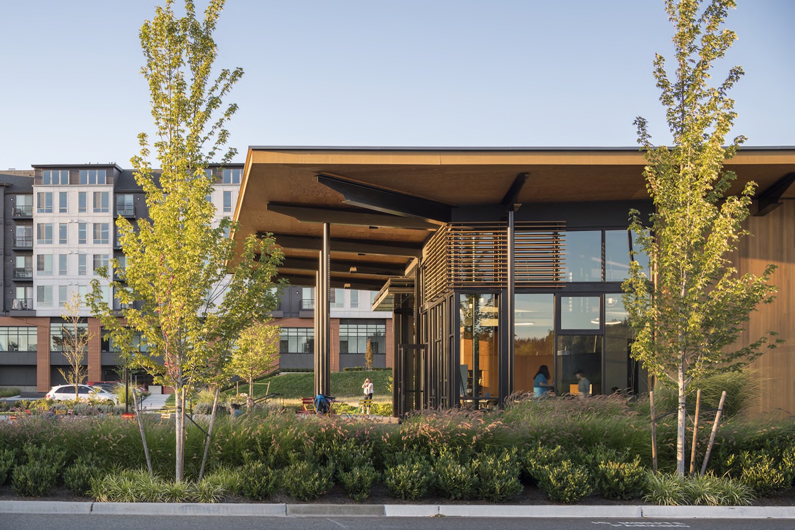 Hangar at Kenmore Town Square by Graham Baba Architects, Kenmore Town Square by Hewitt Landscape Architects, Hangar at Kenmore Town Square, Hangar 2030 Challenge, Kenmore Town Square,