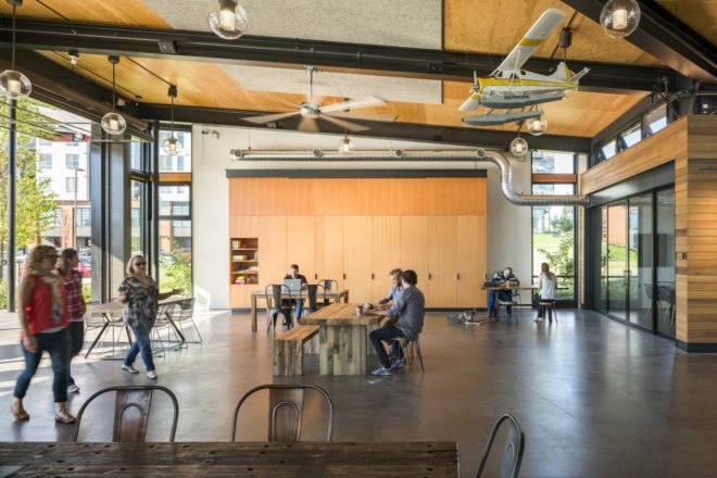 Hangar at Kenmore Town Square by Graham Baba Architects, Kenmore Town Square by Hewitt Landscape Architects, Hangar at Kenmore Town Square, Hangar 2030 Challenge, Kenmore Town Square,