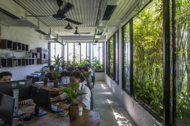 Ho Khue Architects, The Modern Village Office, green office, green office design, green office vietnam, office design, sustainable design, vietnam architecture, greenery in offices, vegetation in offices, office vegetation, green buildings, rooftop gardens,