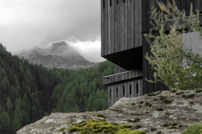 Hotel Bühelwirt, Pedevilla Architects, hiking, green hotel, South Tyrol, wood cladding, Italy, green architecture, bay windows, locally sourced materials, saddle roof