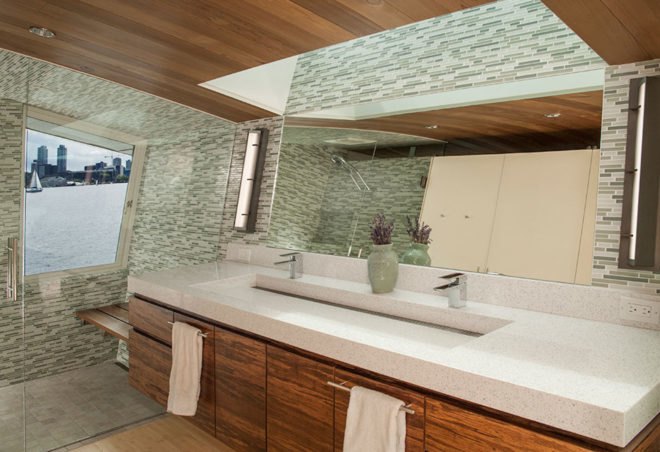 Houseboat H by Lanker Design LLC, Seattle sustainable houseboat, net zero houseboat, net zero floating home, LEED Platinum floating home, LEED Platinum houseboat, houseboat with floating islands,