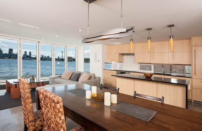 Houseboat H by Lanker Design LLC, Seattle sustainable houseboat, net zero houseboat, net zero floating home, LEED Platinum floating home, LEED Platinum houseboat, houseboat with floating islands,