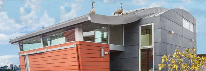 Houseboat H by Lanker Design LLC, Seattle sustainable houseboat, net zero houseboat, net zero floating home, LEED Platinum floating home, LEED Platinum houseboat, houseboat with floating islands,