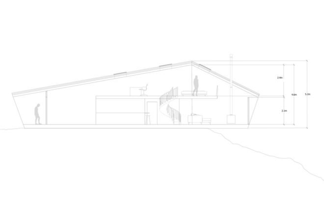 Antony Gibbon, Jutt House, whimsical home design, geometrical home design, geometrical architecture, angular homes, chimneys, black homes, cabin design, nature-inspired designs, sustainable design, green design, floating houses, treehouse series antony gibbon, antony gibbon designs