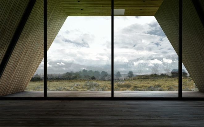 Antony Gibbon, Jutt House, whimsical home design, geometrical home design, geometrical architecture, angular homes, chimneys, black homes, cabin design, nature-inspired designs, sustainable design, green design, floating houses, treehouse series antony gibbon, antony gibbon designs