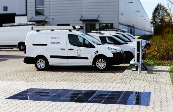 Platio, Prologis, Platio Solar Pavers, EV charging, solar array, sidewalk, solar power, solar energy