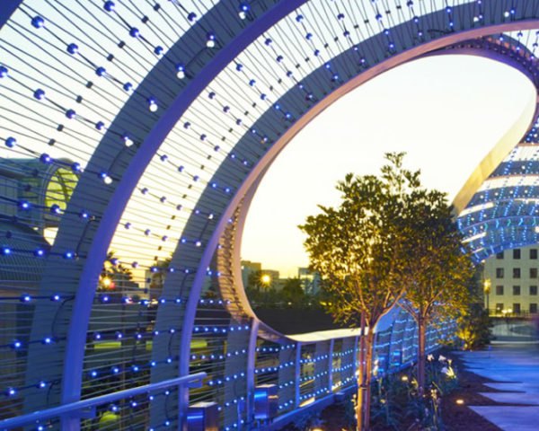 SPF Architects, Rainbow Bridge, long beach pedestrian bridge, california bridges, bridge design, world bridges, walking bridges, led lit bridges, long beach bridges, rainbow bridge long beach, long beach garden bridges, garden bridges, steel bridges,