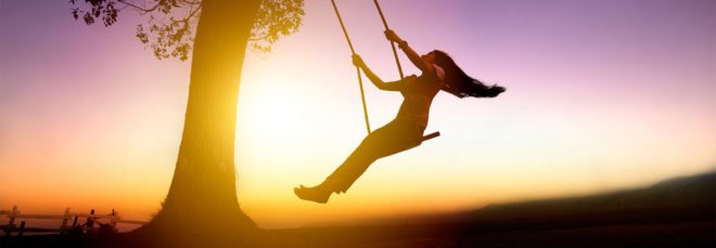 Swing, swinging, tree, woman, sunset, play