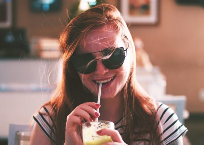 Teen, teenager, woman, girl, drinking, smiling, sunglasses
