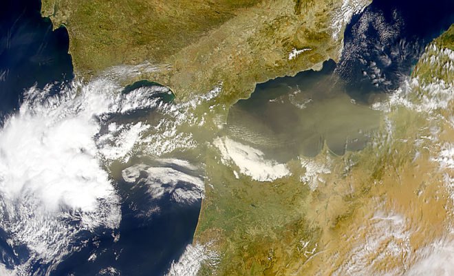NASA Visible Earth, NASA, dusty Alboran Sea, Alboran Sea, dust, Earth