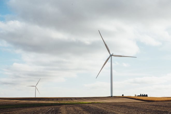 Wind turbine, wind turbines, wind power, wind energy, Iowa, field, cornfield, clouds