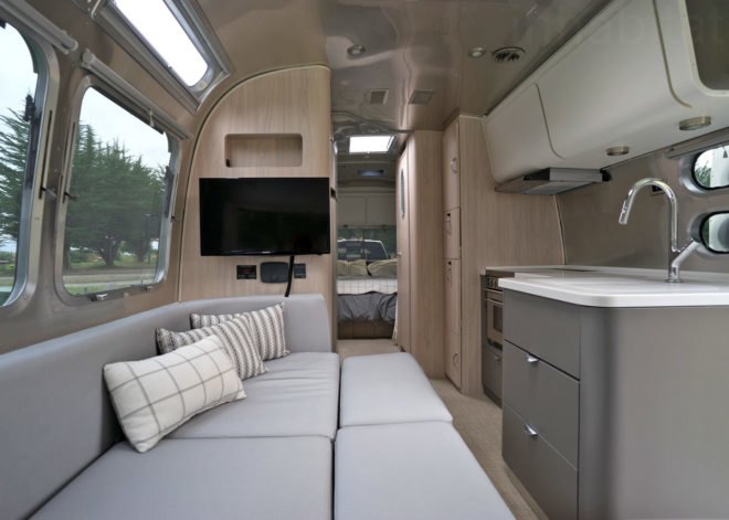 Airstream sliding bed, Airstream Globetrotter, camper, 2018 Airstream Globetrotter, airstream interior, small space living, tiny house, tiny home, mobile home, travel trailer, trailer home, trailer house