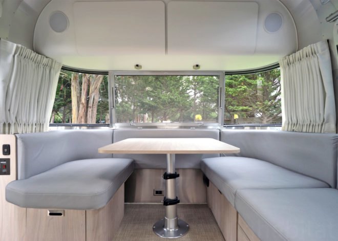 Airstream table, Airstream Globetrotter, camper, 2018 Airstream Globetrotter, airstream interior, small space living, tiny house, tiny home, mobile home, travel trailer, trailer home, trailer house