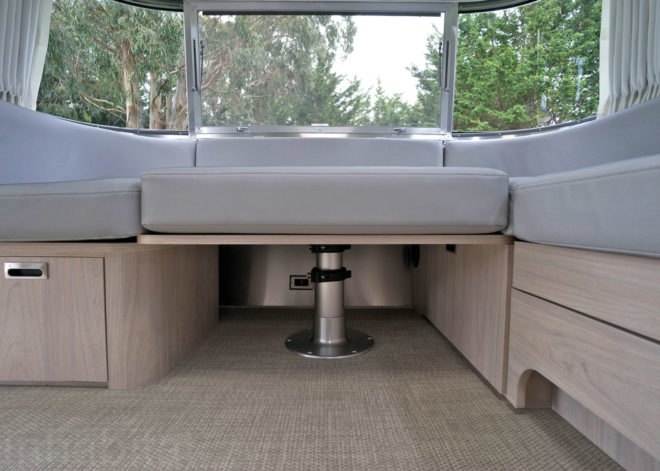 Airstream table bed, Airstream Globetrotter, camper, 2018 Airstream Globetrotter, airstream interior, small space living, tiny house, tiny home, mobile home, travel trailer, trailer home, trailer house