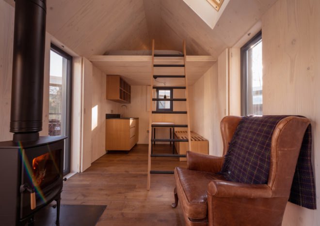 Artist Bothy prefab, Artist Bothy by Bobby Niven and Iain MacLeod, Artist Bothy Scotland, prefab Scottish cabin, artist residency prefab hut, artist residency Scottish Highlands, Highlands prefab architecture, Bothy project, cross laminated timber cabin prefab,