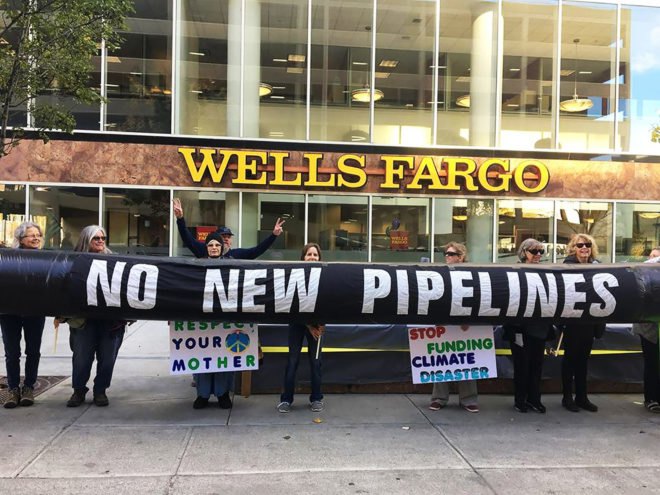 Wells Fargo, no new pipelines, protest, protesters, bank, pipeline