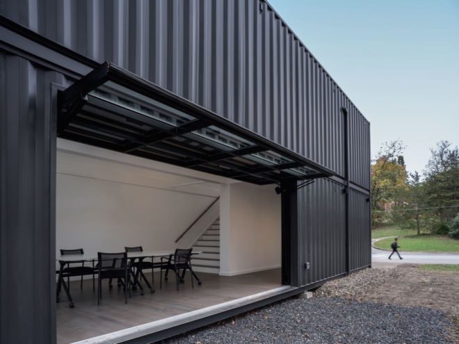 Bard College Media Lab by MB Architecture, Bard College Media Lab, Bard College Media Lab shipping containers, shipping container media lab, cargotecture on college campuses, cargotecture Bard College, cargotecture by MB Architecture,