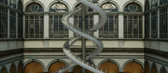 Carsten Höller, the Florence Experiment, giant slide installation, plant art, art installation italy, art installation florence, artist who uses slides, german artists, slide art, interactive art, relationship between art and humans, research art, contemporary artists, contemporary art, art and science, Carsten Holler latest exhibition, plant research, are plants affected by human emotions, plant experiments