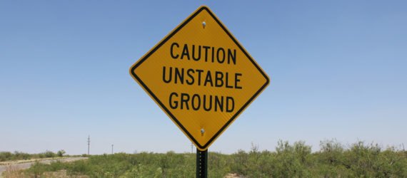Texas, Wink, Wink sinkholes, sign, caution, unstable ground, caution unstable ground