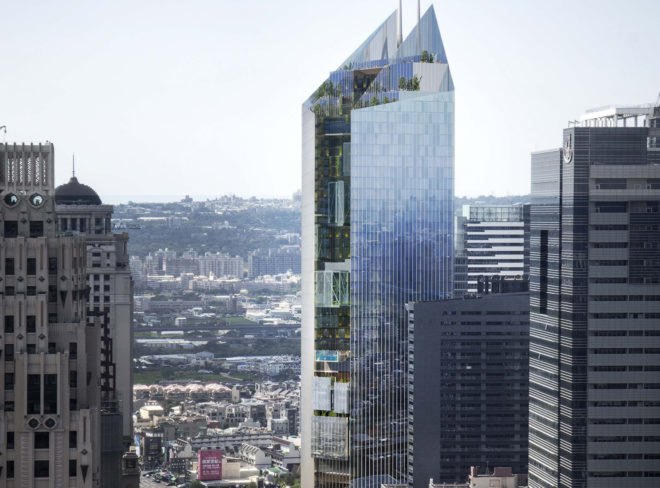 Aedas, Commercial Bank Headquarters, green tower, Taiwan, mixed-use tower, sky gardens, rooftop terraces, swimming pool, glass tower, glass facade
