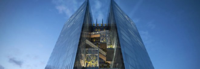Aedas, Commercial Bank Headquarters, green tower, Taiwan, mixed-use tower, sky gardens, rooftop terraces, swimming pool, glass tower, glass facade