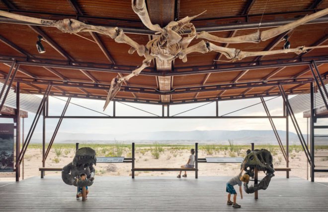 Fossil Discovery Exhibit by Lake | Flato Architects, Fossil Discovery Exhibit, Fossil Discovery Exhibit Big Bend, Big Bend National Park architecture, dinosaur fossil interpretative architecture, off-grid pavilion, Lake | Flato Architects Big Bend National Park, off grid national park architecture