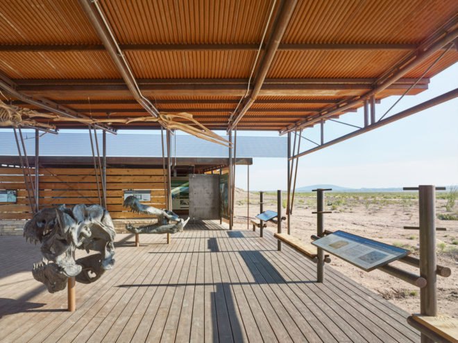 Fossil Discovery Exhibit by Lake | Flato Architects, Fossil Discovery Exhibit, Fossil Discovery Exhibit Big Bend, Big Bend National Park architecture, dinosaur fossil interpretative architecture, off-grid pavilion, Lake | Flato Architects Big Bend National Park, off grid national park architecture