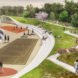 Rendering of people doing sports on the basketball courts or lying in the grass