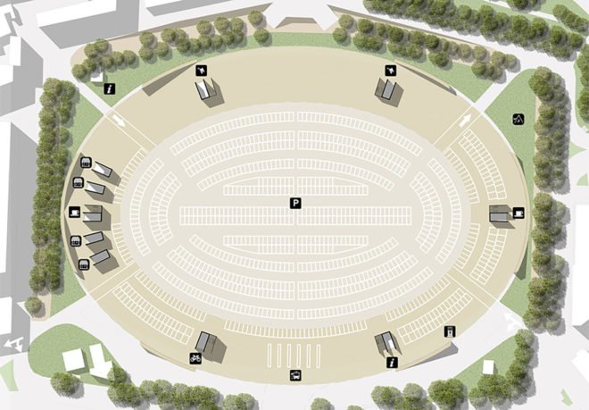 Sketch from above of the car park and its layout