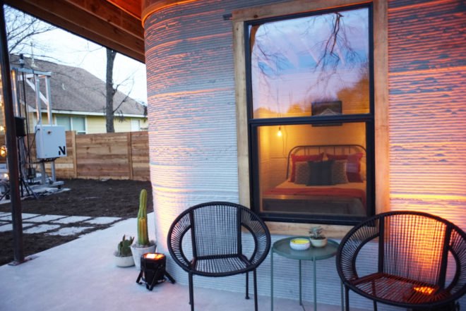 ICON, New Story, Austin, 3D-printed house, 3D-printed home, home, house, patio