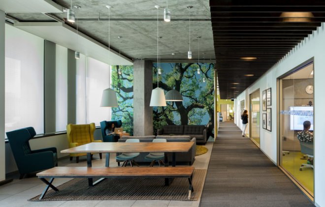 Marine Way Building, MWB, Intuit campus, Silicon Valley, Mountain View, green campuse, WRNS Studio, Clive Wilkinson Architects, LEED Platinum, office building, green roof, water consumption, green architecture, atrium