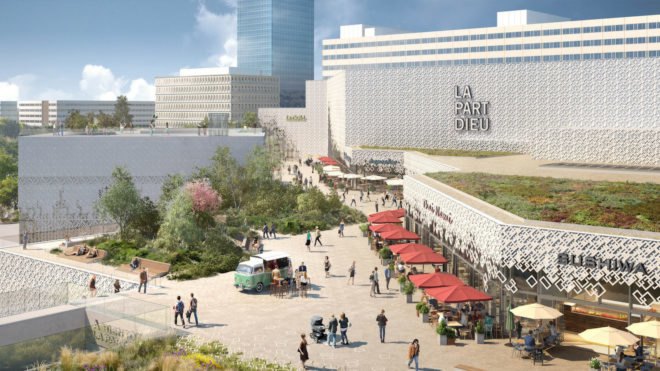 Lyon Part-Dieu by MVRDV, Lyon Part-Dieu redesign, Lyon Part-Dieu construction, Lyon Part-Dieu in France, pixelated facade architecture, depolluting concrete coating, renovated shopping center urban experience